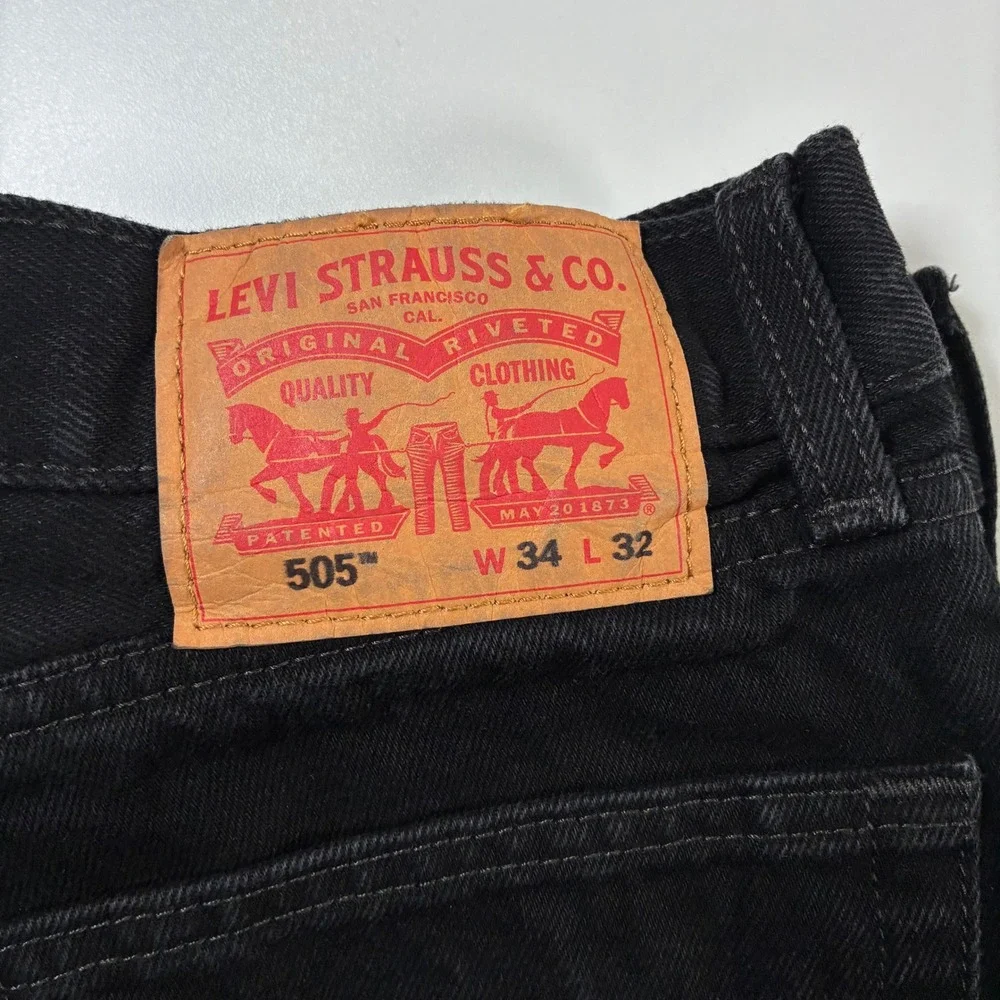Levis 505 Regular Fit Jeans 34x31 Black Straight Leg Denim USA Cowboy